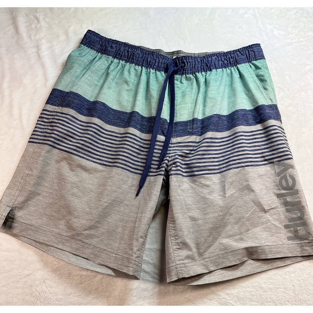 Hurley Swim Trunks Mens 2XL XXL Green/Blue Bathing Suit Board Shorts Stretch